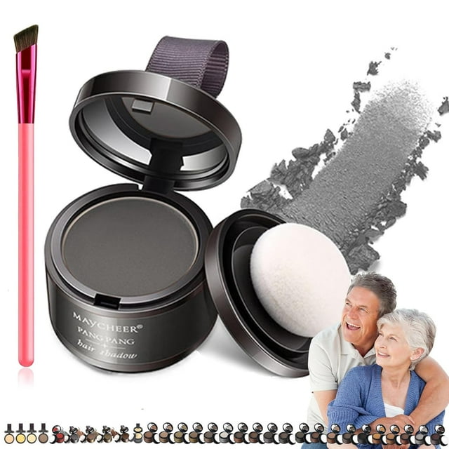 Maycheer Hairline Shadow Powder, Maycheer Hair Shadow, Magic Root Cover Up, 30 Colors Grey Hair Coverage Touch Up, Hair Powder for Gray Hair Coverage with Mirror and Cushion (#4 Gray)