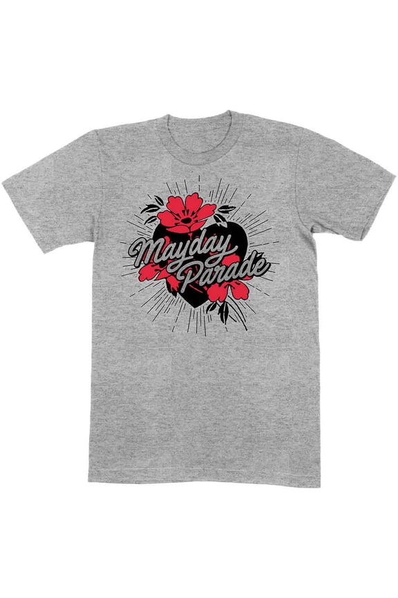 Mayday Parade T Shirt Heart and Flowers Band Logo new Official Mens Grey