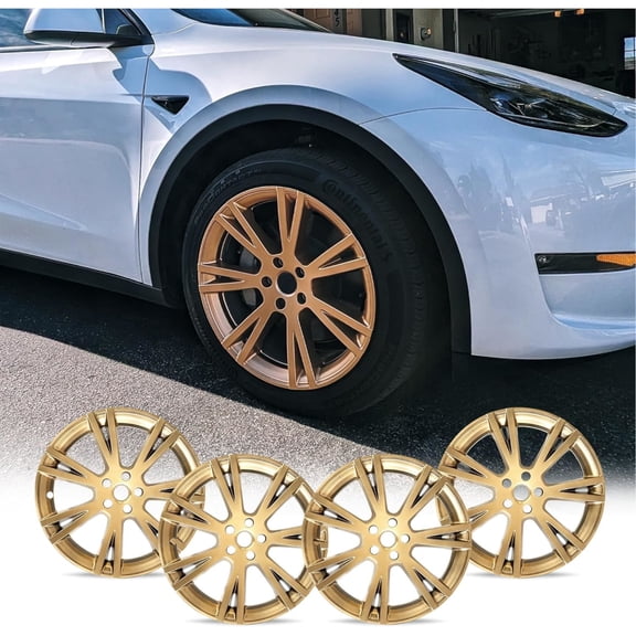 Mayde 19-Inch Hub Caps fits 2020-2024 Tesla Model Y, Replacement Wheel Covers (Gold)
