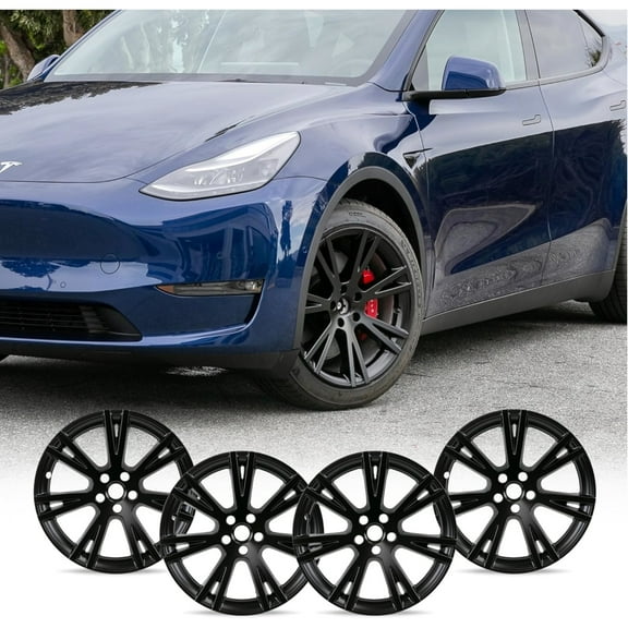 Mayde 19-Inch Hub Caps fits 2020-2024 Tesla Model Y, Replacement Wheel Covers (Set of 4, Matte Black)