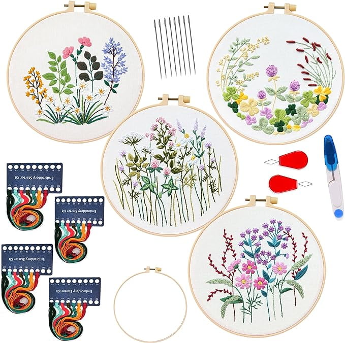 Maydear 4 Pack Embroidery Starter Kit with Pattern, Stamped Cross ...