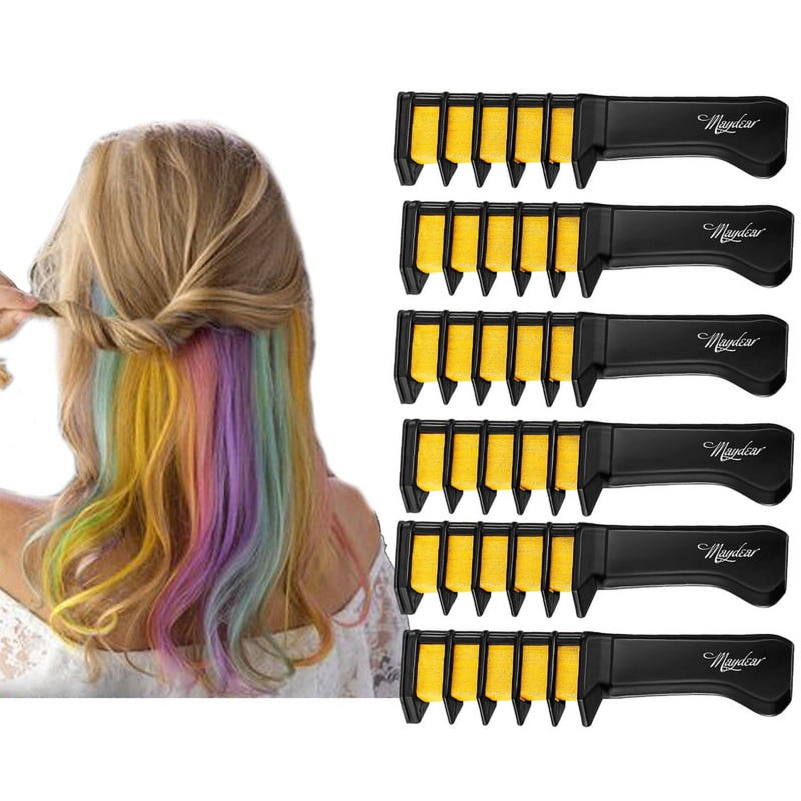 Maydear 6 Pack Temporary Hair Chalk Comb, Washable Hair Color Dye for KidsYellow