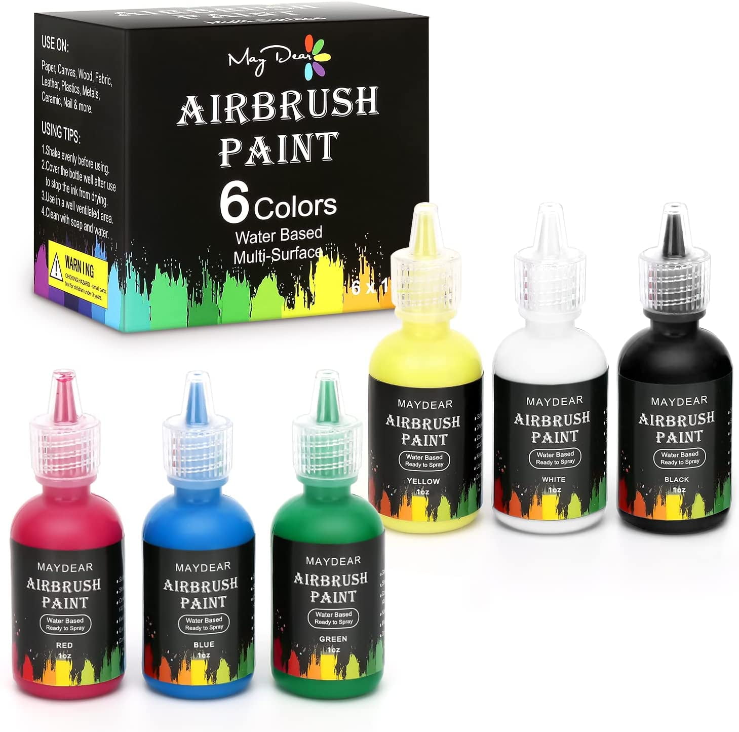 Maydear Airbrush Paint, Professional 6 Colors Acrylic Airbrush Paint Set,Premium  Halloween Airbrush Paint Kit for Beginners, Students and Artists - Matte 