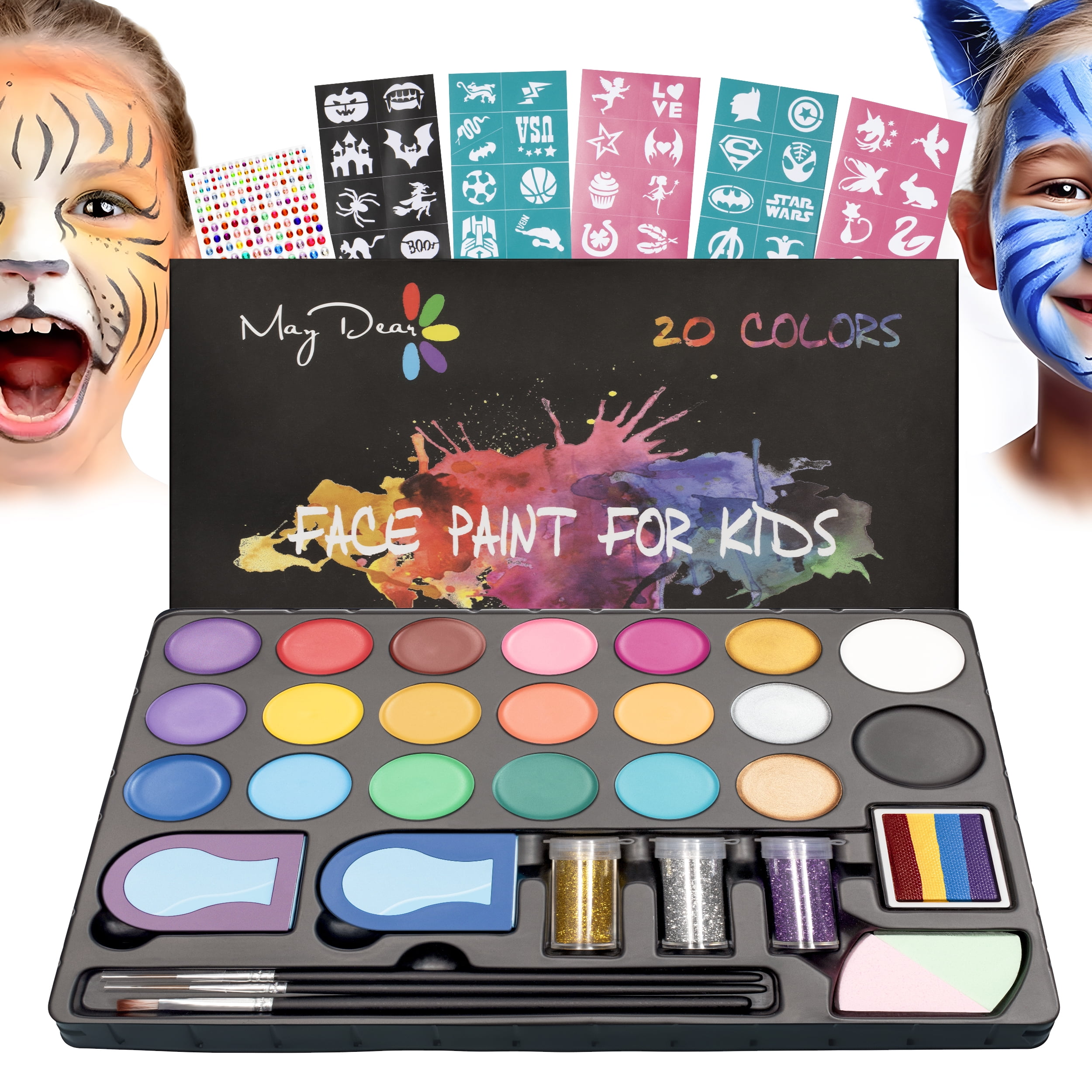 Maydear Face Paint Kit for Kids - 20 Color Water Based Makeup
