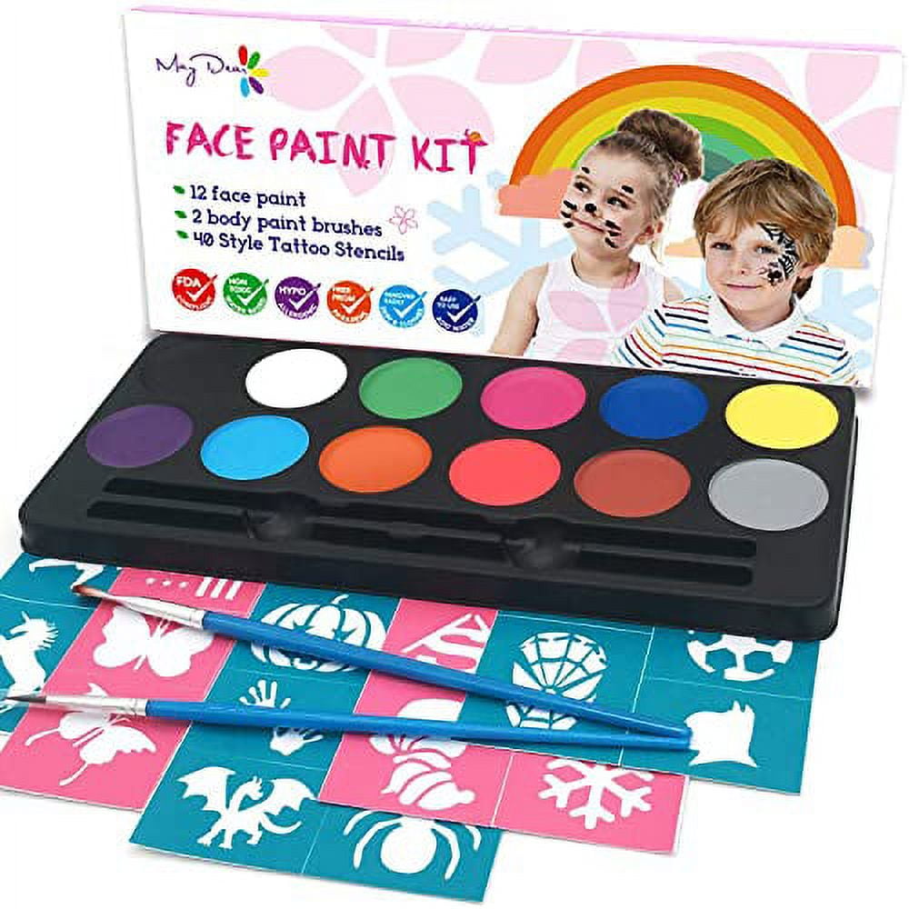 Maydear Face Painting Kit for Kids with 6 Colors Split Cake Palette, Safe & Non-Toxic Makeup Face Paint Kit