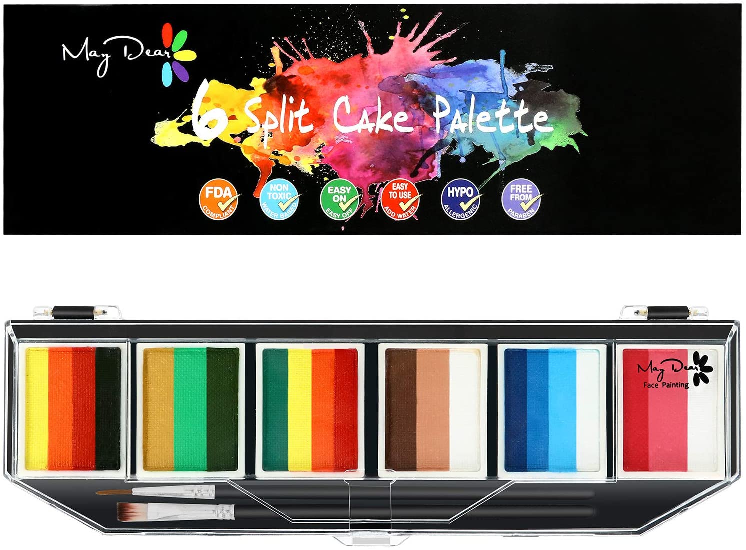 Maydear Face Painting Kit for Kids with 6 Colors Split Cake Palette, Safe &  Non-Toxic Makeup Face Paint Kit 