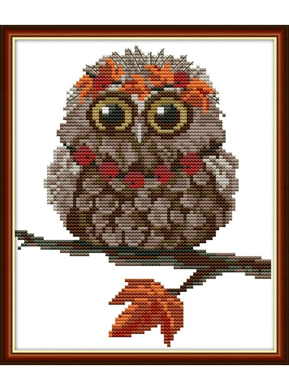 Maydear Full Range of Embroidery Starter Kits Stamped Cross Stitch Kits Beginners for DIY Embroidery (Multiple Pattern Designs) - Owl with a Necklace