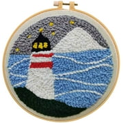 Maydear Punch Needle Starter Kit for Beginner Cartoon Rug Hooking Beginner Kit, with an Embroidery Pen and 9.5'' Hoop - Lighthouse