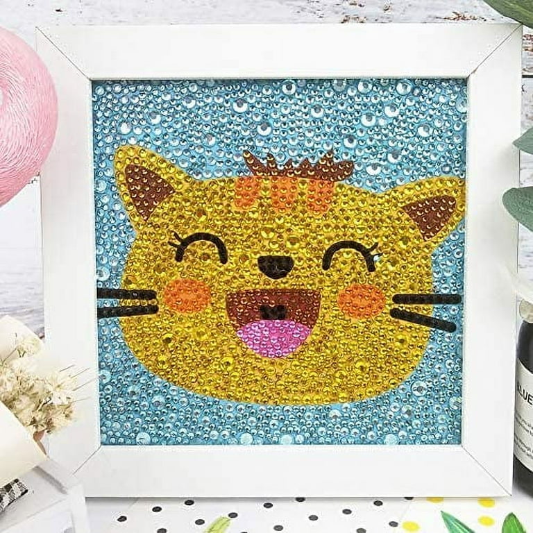 Maydear Small and Easy DIY 5d Diamond Painting Kits with Frame for Beginner  with White Frame for Kids 6X8 inchâ€¦ (Party cat)