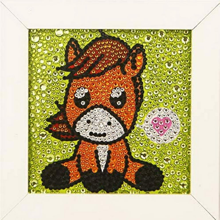 Maydear Small and Easy DIY 5d Diamond Painting Kits with Frame for Beginner  with White Frame for Kids 4.7×4.7 inch (Loving Pony) 