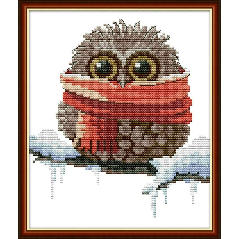 Maydear Stamped Cross Stitch Kits, DIY Embroidery Starter Kits for  Beginners Counted Cross Stitch Kits 11CT - Owl with a Scarf 9.4×11 inch 