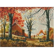 Maydear Stamped Cross Stitch Kits, Embroidery Starter Kits for Beginners DIY - Deep autumn 20.816.5 inch