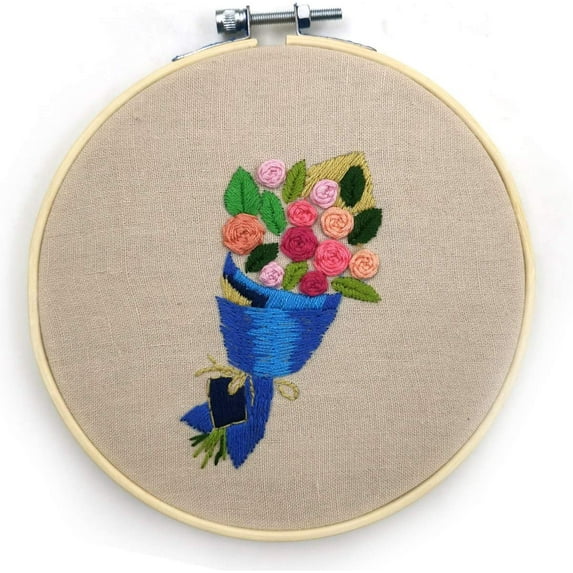 Maydear Stamped Embroidery Kit for Beginners with Pattern, Cross Stitch kit, Embroidery Starter Kit Including Embroidery Hoop, Color Threads and Embroidery Scissors - Fall in Love