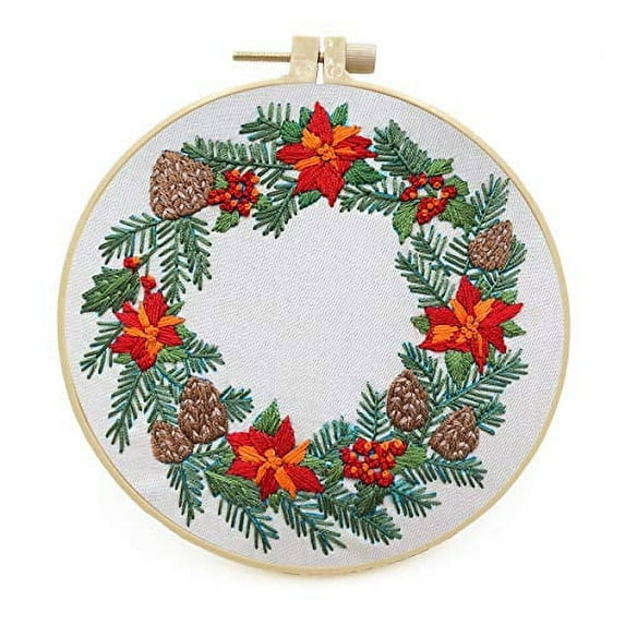 Maydear Stamped Embroidery Kit for Beginners with Pattern, Cross Stitch kit, Embroidery Starter Kit Including Embroidery Hoop, Color Threads and Embroidery Scissors - Christmas Wreath