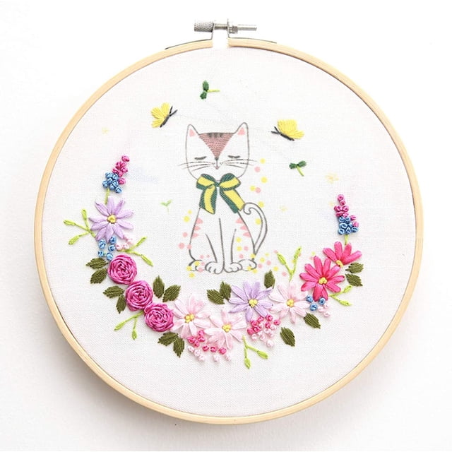 Stamped Embroidery Kit For Beginners - Sisters Pattern, Includes Hoop, Threads, Scissors