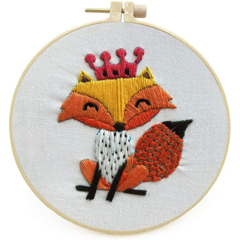 Maydear Stamped Embroidery Kit for Beginners with Pattern, Cross Stitch Kit  - Crown Fox 