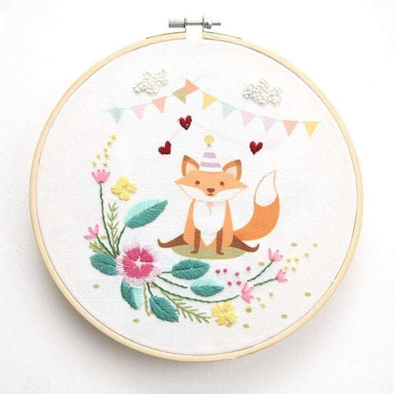 Maydear Stamped Embroidery Kit for Beginners with Pattern, Cross Stitch Kit - Fox Bunting
