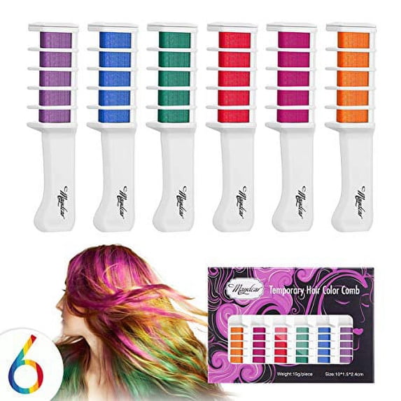 Maydear Temporary Hair Color Hair Dye Hair Chalk Comb with Bright Colors - Popular and Economy Pack (6 Color)