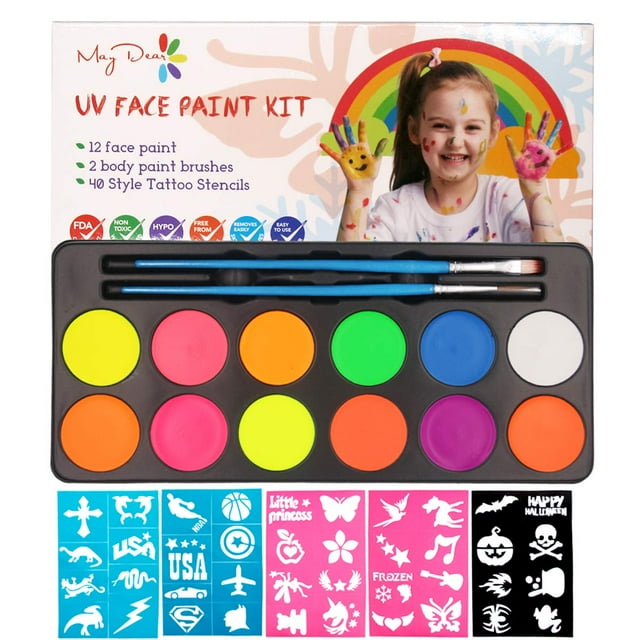 Maydear UV Face Paint for Kids, 12 Colors Safe and NonToxic Face