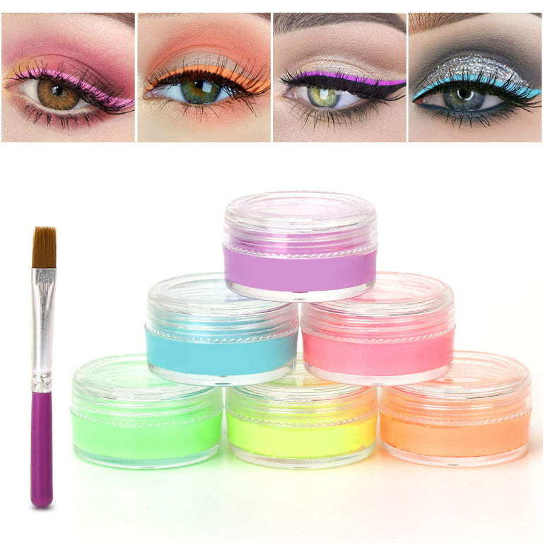 MEICOLY Water Activated Eyeliner 14 Colors,Neon UV Rainbow Face Paint,7  Cakes Duo Color Halloween Hydra Liner,Matte Graphic Eyeliner, Fluorescent  Glow