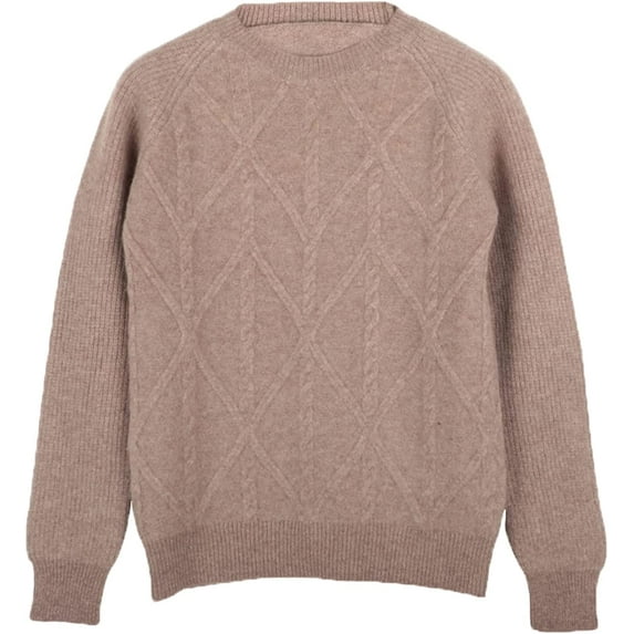 Maydear Womens Crewneck Lozenge Effect Wool Sweater, Casual Long Sleeve Pullover Tops