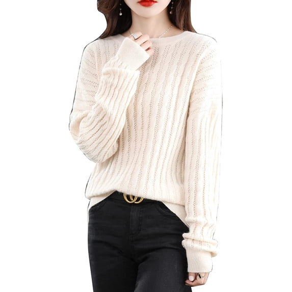 Maydear Womens Crewneck Wool Sweater, Casual Long Sleeve Pullover Tops