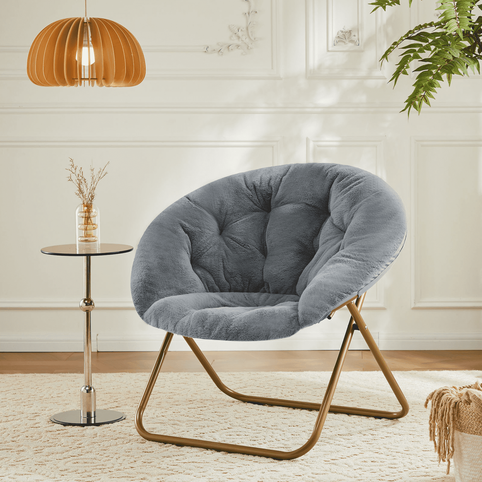 Mayeerty Faux Fur Saucer Chair Disc Chairs for Bedroom Living Room, for Kids, Teens and Adult, Gray