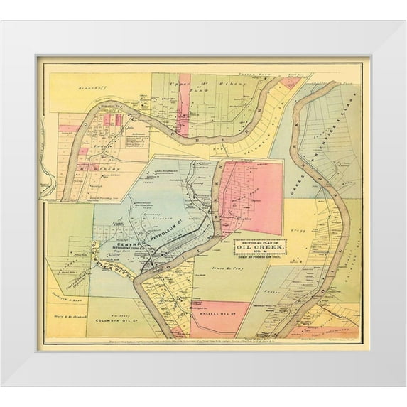 Mayer 13x12 White Modern Wood Framed Museum Art Print Titled - Oil Creek, Section 4 Pennsylvania Landowner