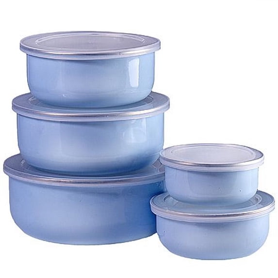 Mayer & Boch 5-Piece Blue Enamel Bowls Set with Lids- Food Storage and Serving