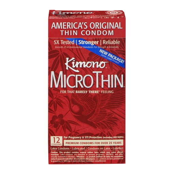 Kimono Micro Thin Lubricated Latex Condoms - 12 ct