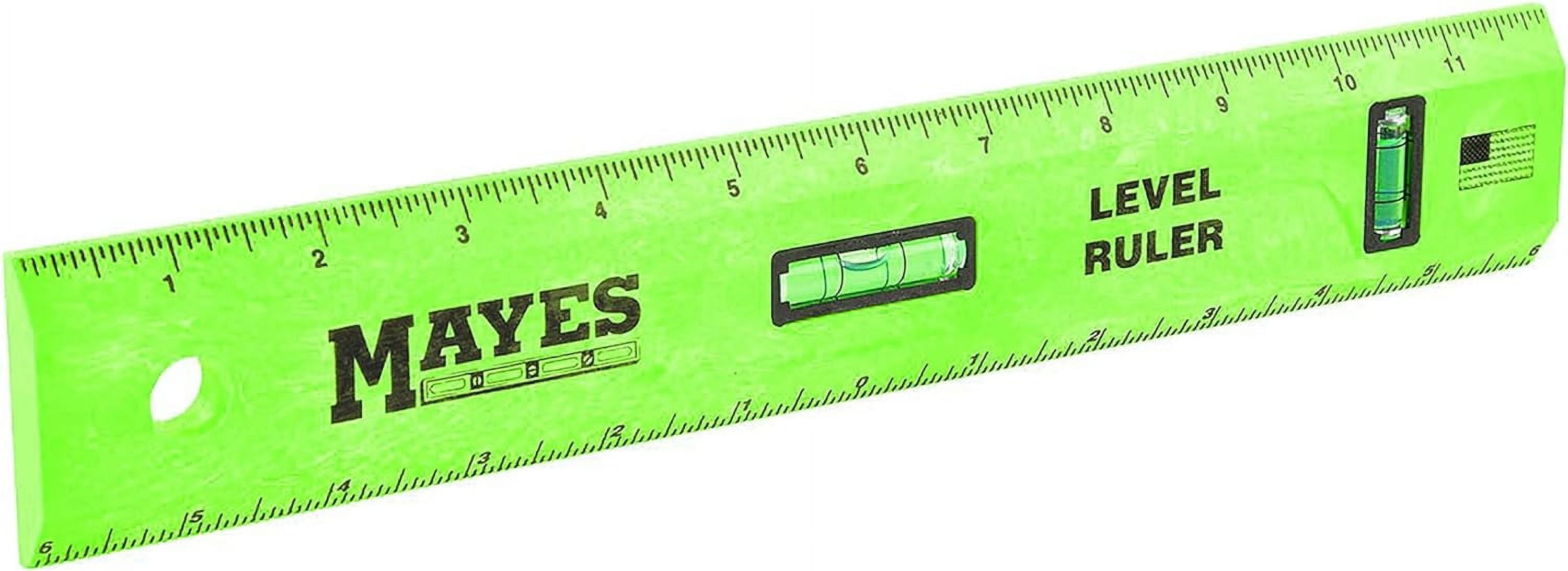 Mayes 10742 styrene Level Rule, 12 Inch Leveler Tool, Straight Edge, Easy To Read Center Finding