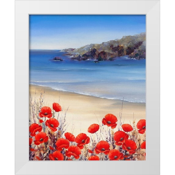 Mayes, Hilary 12x14 White Modern Wood Framed Museum Art Print Titled - Poppies by the Sea