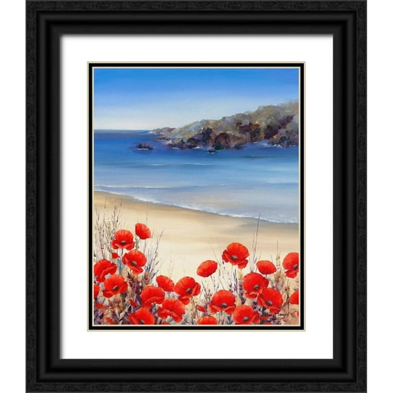 Mayes, Hilary 15x18 Black Ornate Wood Framed with Double Matting Museum Art Print Titled - Poppies by the Sea