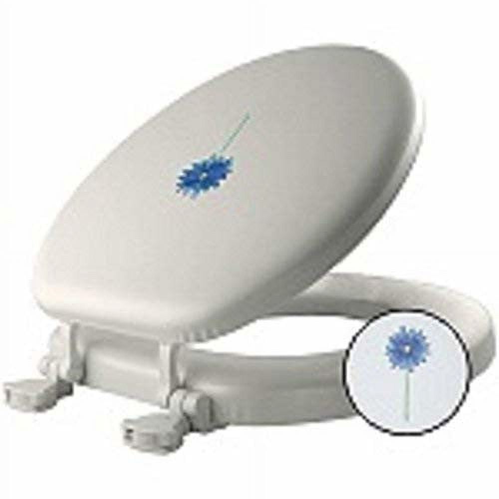 Mayfair 1349EC Embroidered Daisy In Bloom LiftOff Cushioned Vinyl Round Toilet Seat, White
