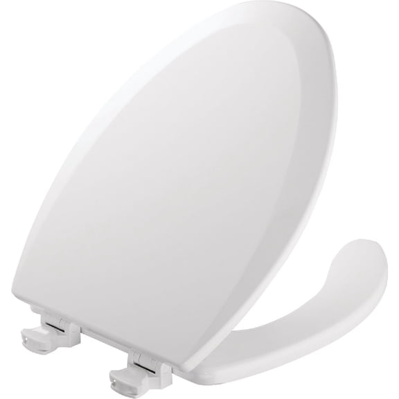 Mayfair 1440EC 18440EC 000 Open Front Toilet Seat Will Never Loosen and Easily Remove, Elongated, Durable Enameled Wood, White