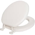 thumbnail image 1 of Mayfair Padded Toilet Seat, Cushioned Soft Vinyl over Wood Core Seat, Secure Hinges, Easy Clean, Made in USA, Round, White, 1 of 1