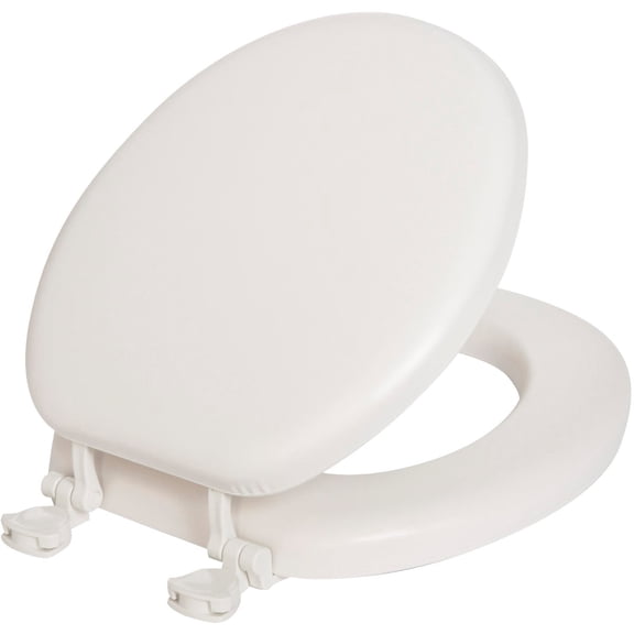 Mayfair Padded Toilet Seat, Cushioned Soft Vinyl over Wood Core Seat, Secure Hinges, Easy Clean, Made in USA, Round, White