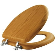 Mayfair 19601CP Toilet Seat with Chrome Hinges, Elongated, Natural Oak