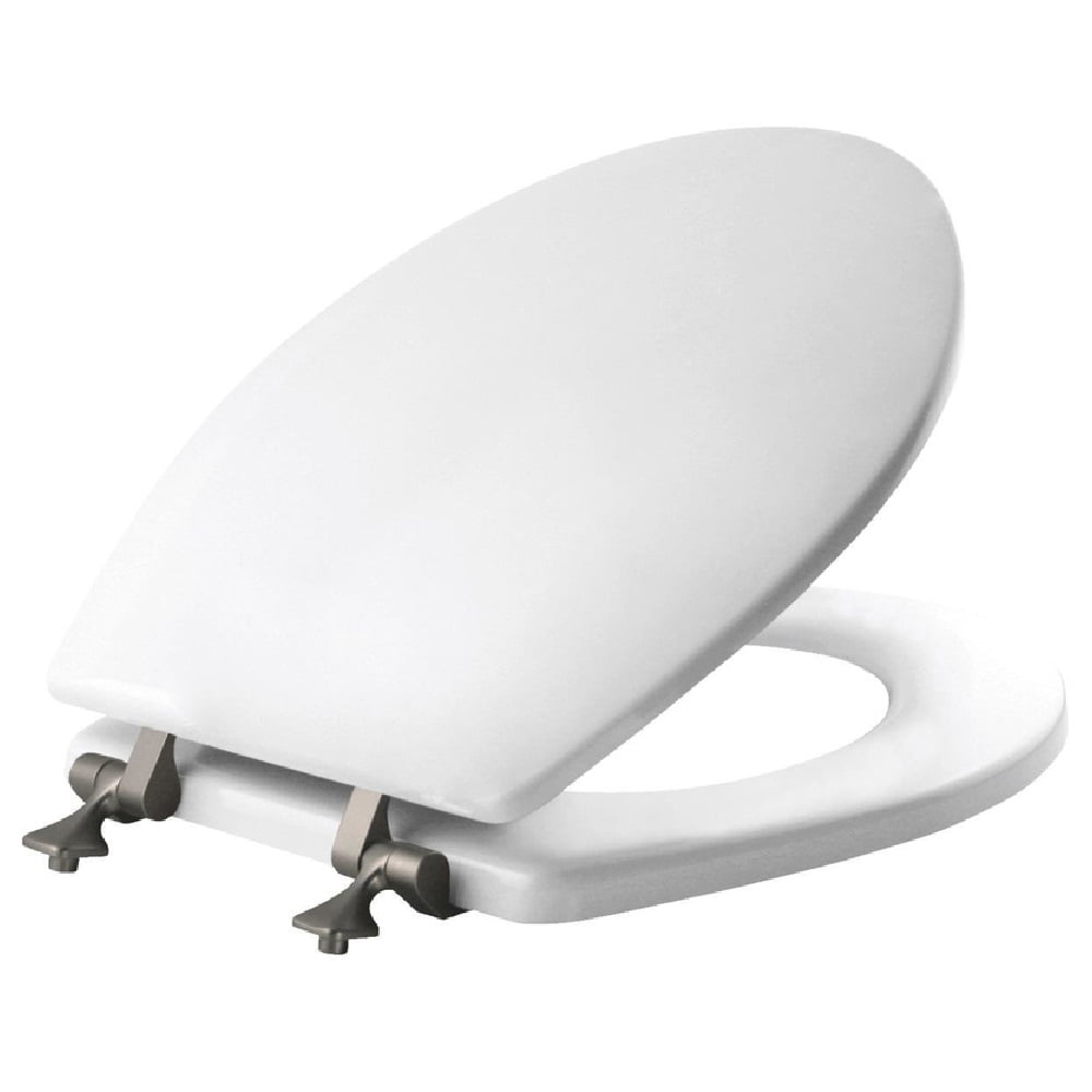 White Molded Wood Round Toilet Seat with Slow Close Lid