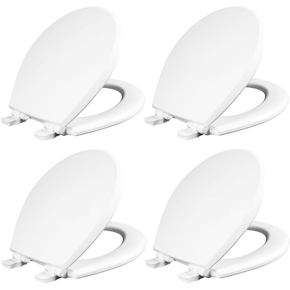 Mayfair 847SLOW Kendall Slow-Close, Removable Wood Toilet Seat That Will Never Loosen, ROUND, White, 4-Pack