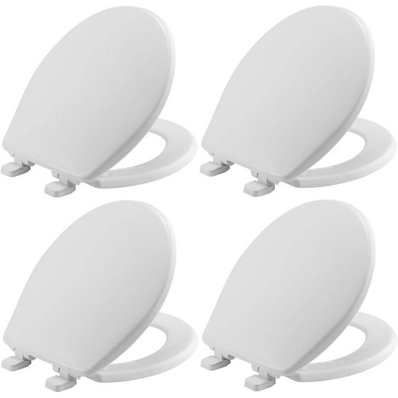 Mayfair 880SLOW Caswell Toilet Seat will Slowly Close and Never Loosen, ROUND, Long Lasting Plastic, White, 4-Pack