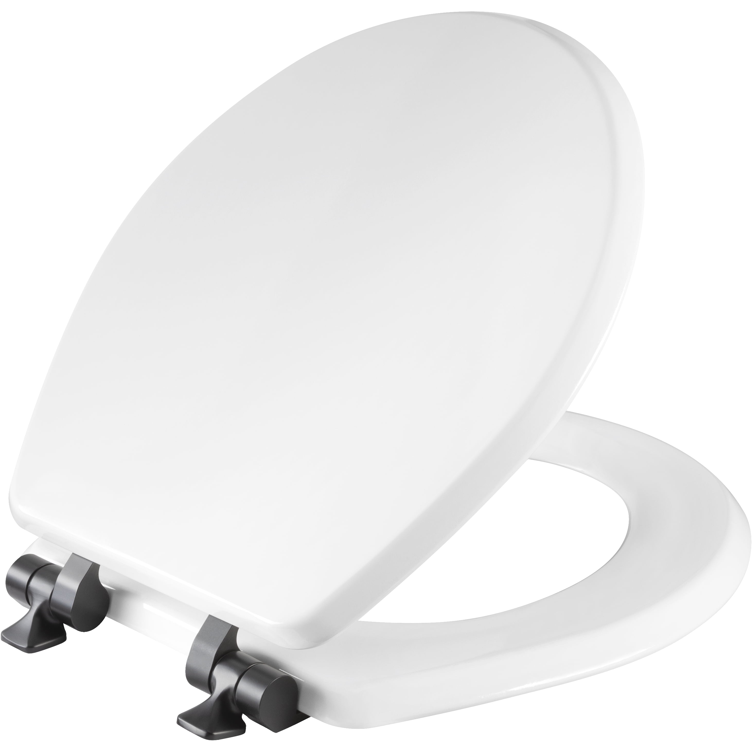 Mayfair Benton®Round Enameled Wood Toilet Seat in White Never Loosens and Soft Close Matte Black Hinge