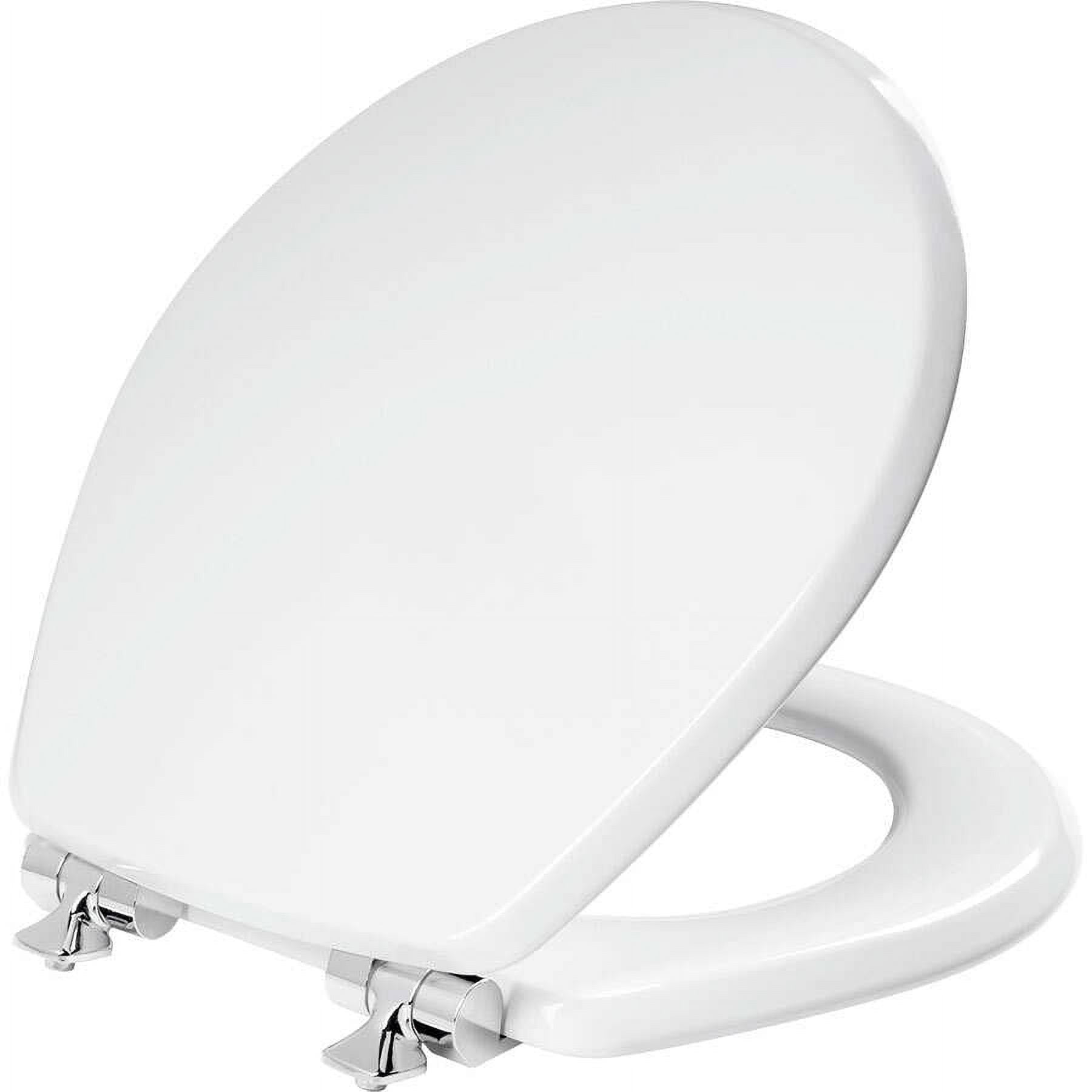 White Round Soft Close Enameled Wood Toilet Seat with Chrome Hinges