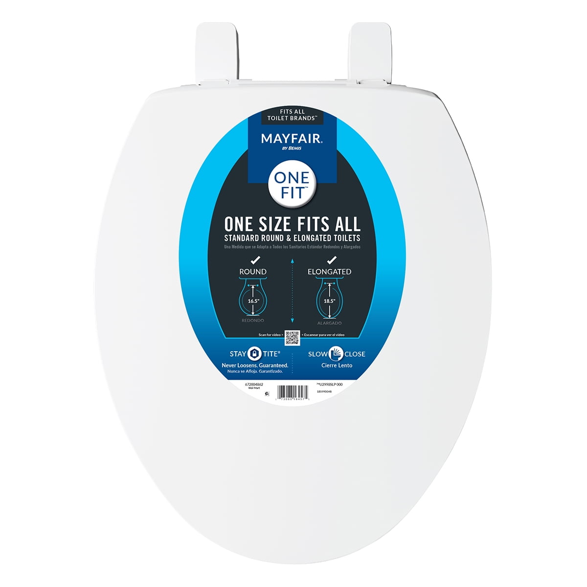 Mayfair By Bemis One Fit Plastic Toilet Seat in White with Adjustable Slow-Close Hinge and StayTite