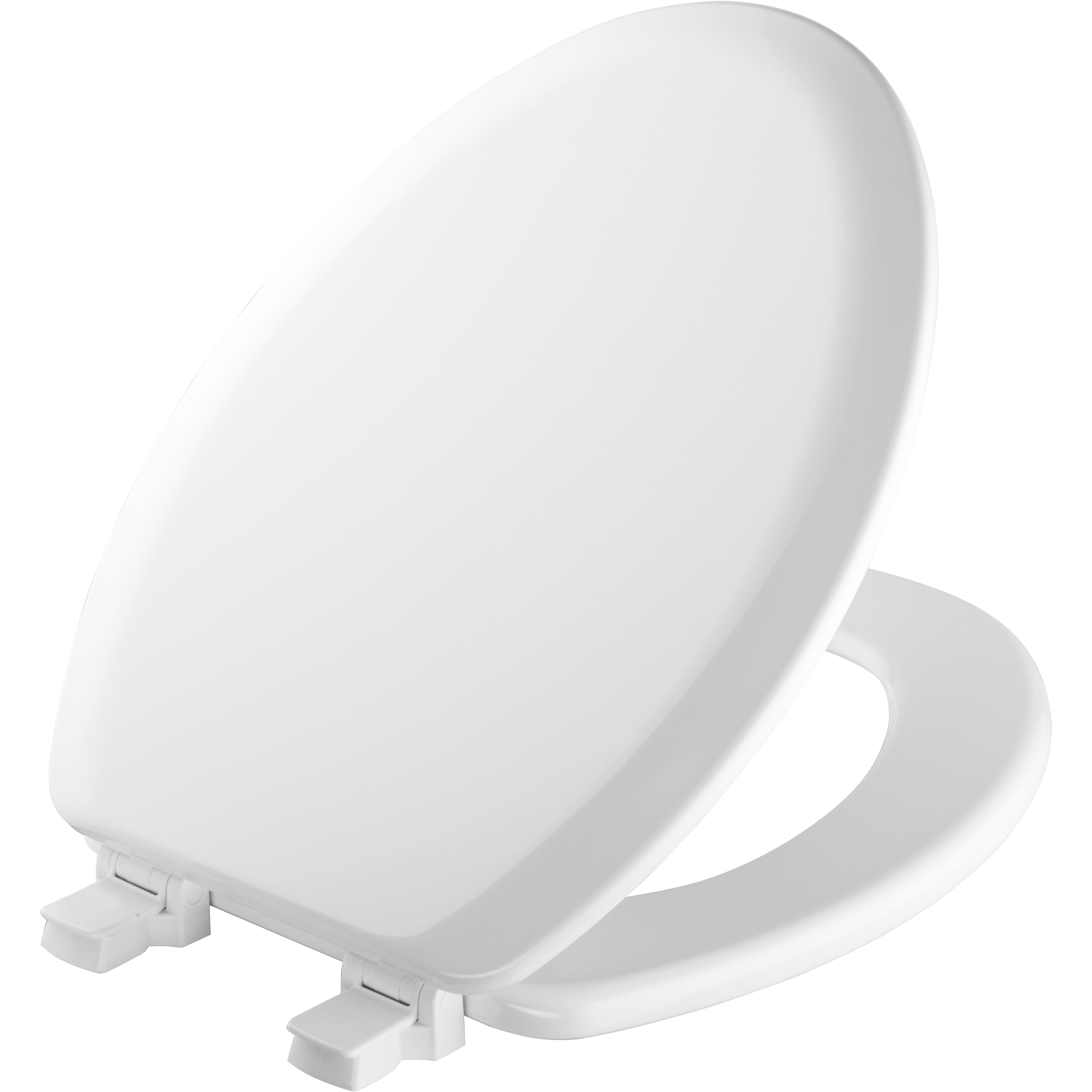 Mayfair Cameron Elongated Enameled Wood Toilet Seat in White Never Looosens and Removes for Easy Cleaning