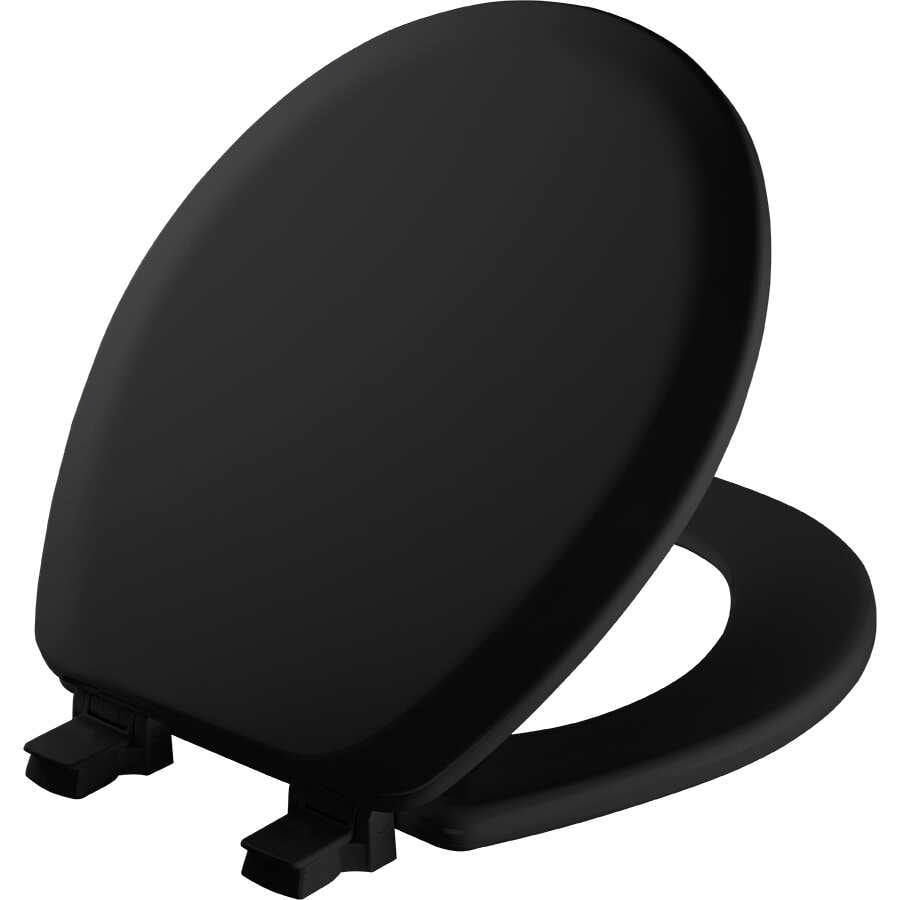 Mayfair Cameron? Round Enameled Wood Toilet Seat in Black with STATITE? Seat Fastening System