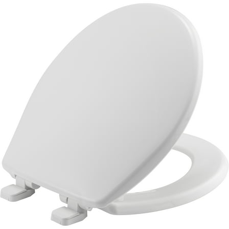 Mayfair Caswell™ Slow Close Round Plastic Toilet Seat in White Never Loosens