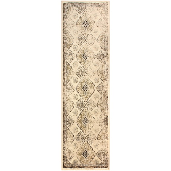 Mayfair Distressed Damask Indoor Area Rug by Blue Nile Nills - 2.6' x 8', Ivory