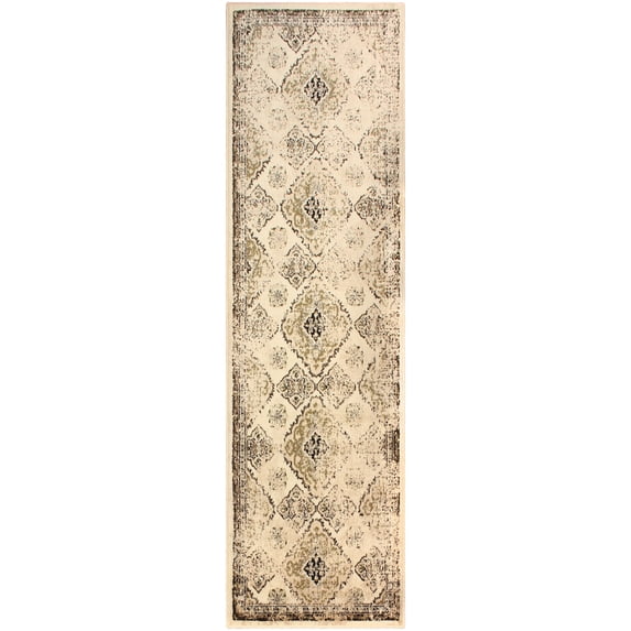 Mayfair Distressed Damask Indoor Area Rug by Blue Nile Nills - 2.6' x 8', Ivory