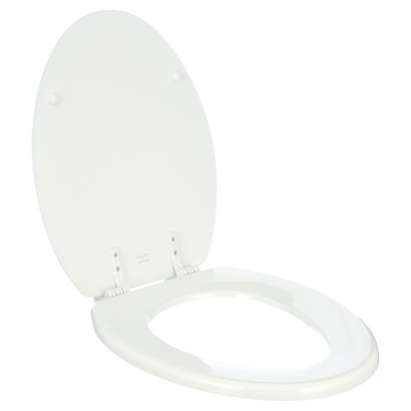 Mayfair Edgewater White Elongated Enameled Wood with StayTite & Chrome Hinges Toilet Seat